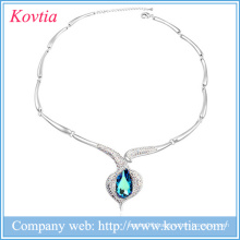 Fancy thick chain necklace white gold plated jewel blue stone jewelry necklaces
